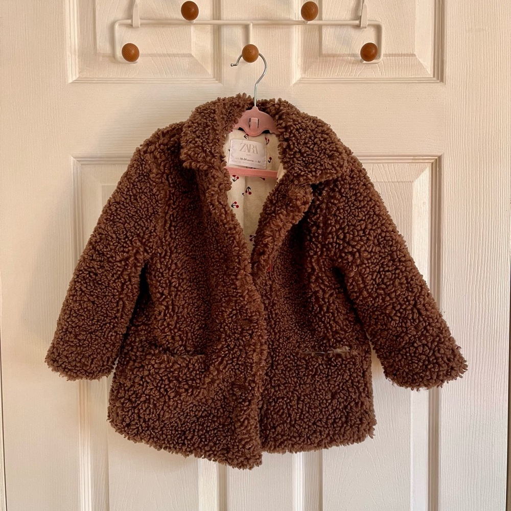Zara Kids Cozy Brown Teddy Pea Coat
